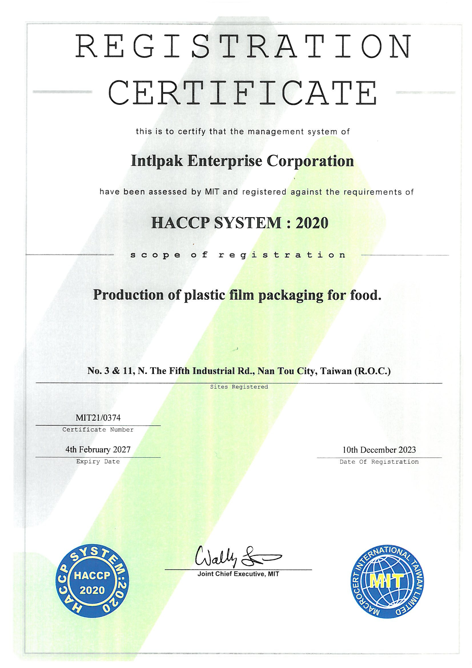 HACCP Certificate HACCP Certificate